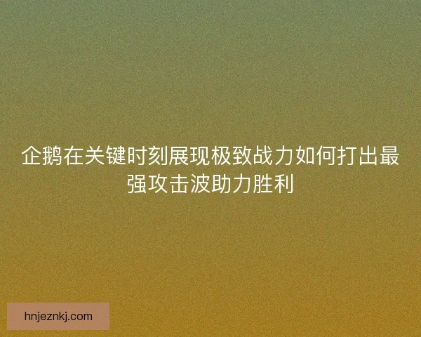 企鹅在关键时刻展现极致战力如何打出最强攻击波助力胜利 企鹅在关键时刻展现极致战力如何打出最强攻击波助力胜利